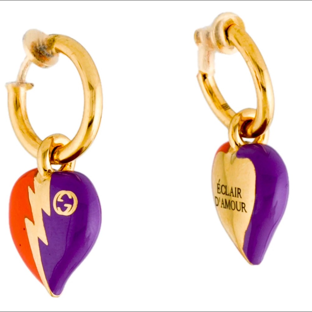 GUCCI Interlocking G Heart Lightning GG Charm Earrings